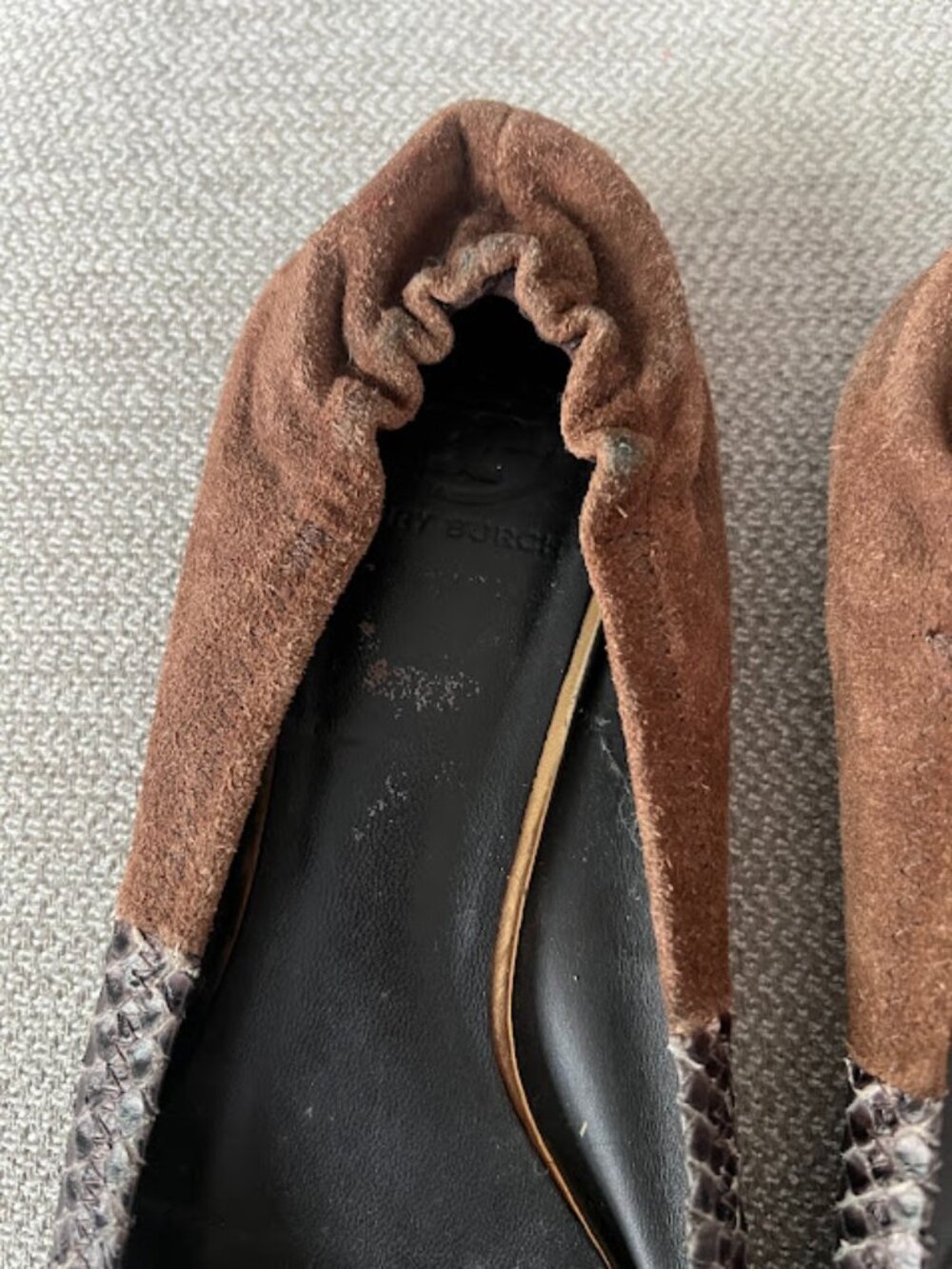 Tory Burch Brown Gold Reva Round Toe Slip On Ballet Flats Shoes Size 9M - Picture 5 of 15